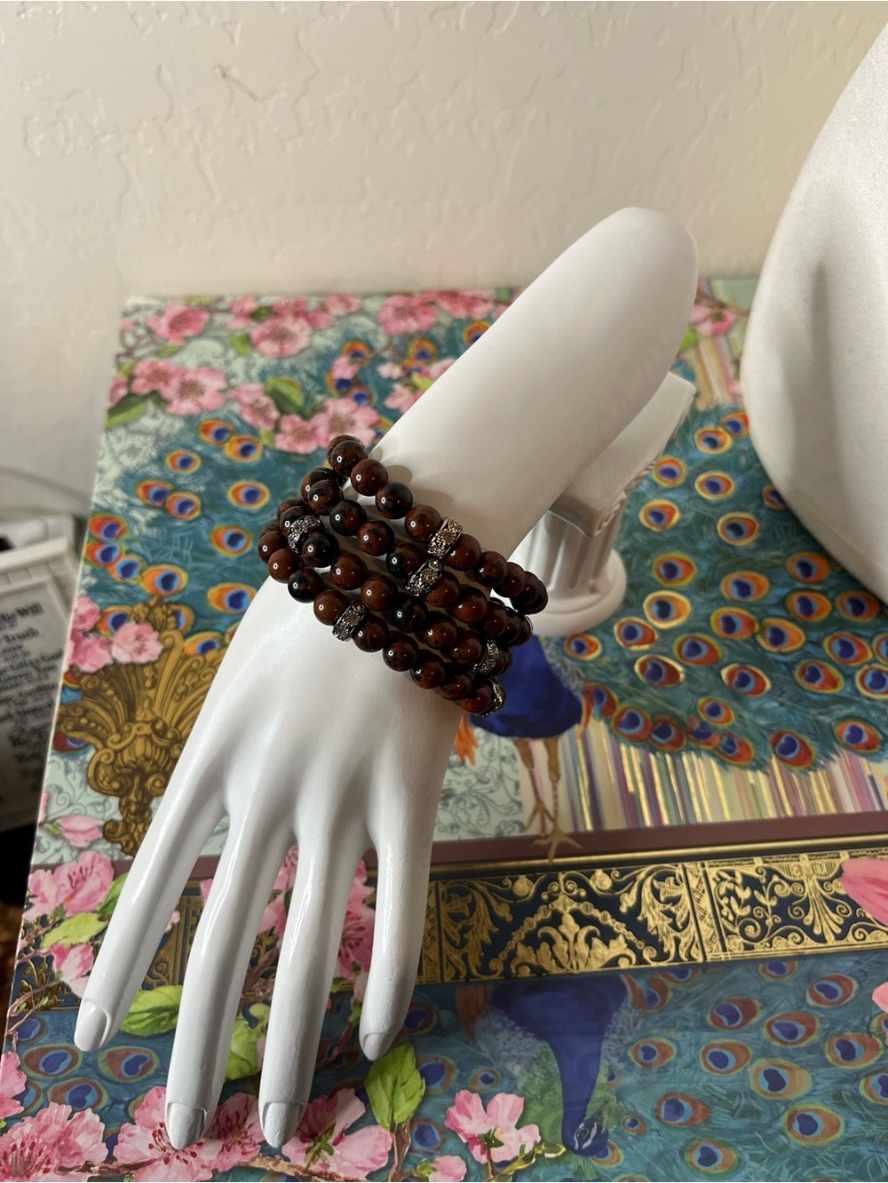 ✨ Natural Mahogany Obsidian 4-Piece Bracelet Stack & Matching Earrings Set ✨ - Picture 4 of 10